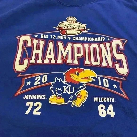 Kansas Jayhawks 2010 Big 12 Champs KU vs KSU Short Sleeve size 2XL color Blue - Picture 2 of 4